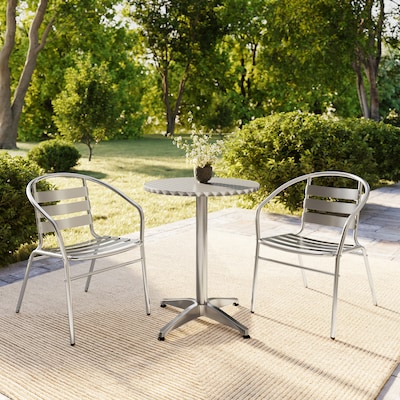 Flash Furniture Lila Indoor-Outdoor 23.5'' Round Table Set with 2 Slat Back Chairs, Aluminum (TLH24RD017BCHR2)
