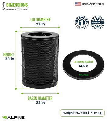 Alpine Industries 4460 Series Steel Mesh Outdoor Trash Can with Liner, 36 Gallon, Black (ALP4460-01-BLK)