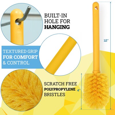 BISON LIFE 4" Polyester Goblet Cleaning Brush, Yellow, 6/Pack (BPKH-CB11-Y-6)
