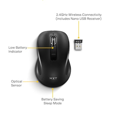 NXT Technologies™ Wireless Ambidextrous Optical USB Mouse, Black (NX60885)