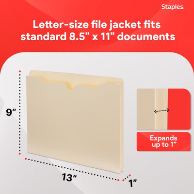 Staples File Jacket, 1" Expansion, Letter Size, Manila, 50/Carton (TR541092)