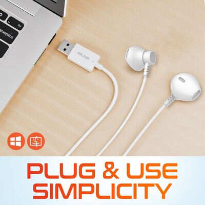 Delton 10E USB Wired Computer Earbuds with Microphone, White (DWH10EWH)