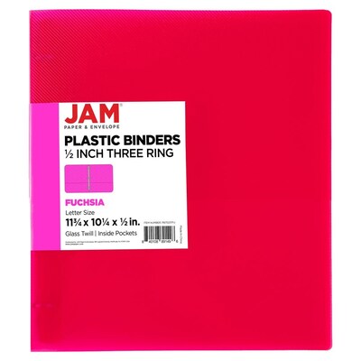 JAM Paper 1/2 3-Ring Flexible Poly Binder, Fuchsia Pink (PB75237FU)