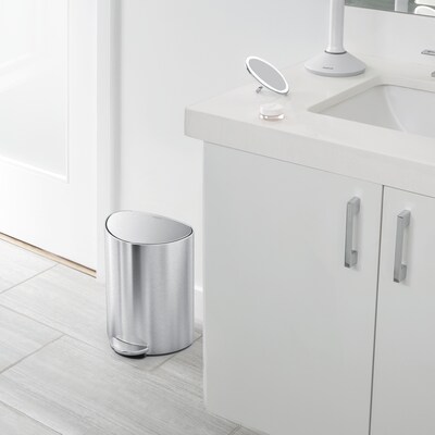 simplehuman 6L Semi-Round Can with Liner Pocket, Brushed Stainless Steel, Indoor Step Trash Can, 1.6 Gallons (CW2106)