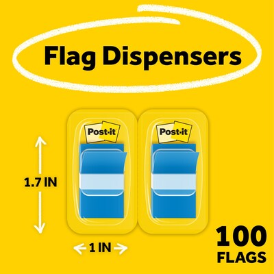 Post-it® Flags, 1" Wide, Light Blue, 100 Flags/Pack (680-BB2)