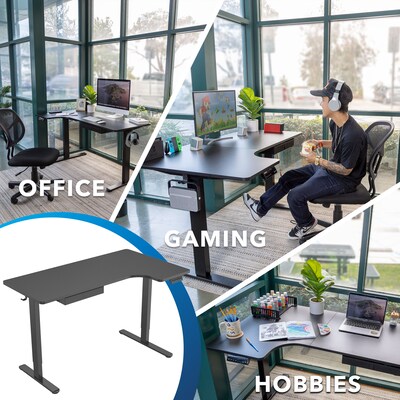 Mount-It! MI-15002 57W L-Shaped Adjustable Particle Board Standing Desk, Black (MI-15002)