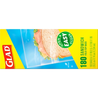 Glad Fold Top Bags, Sandwich, 180 Bags/Box (CLO 60771)