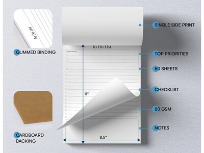 Better Office To-Do List Notepad, 8.5 x 11, Project-Ruled, White/Black, 50 Sheets/Pad (25832)