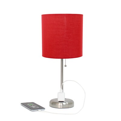 Simple Designs 19.5" LED Table Lamp, Brushed Steel/Red Shade (LT2024-RED-CCLB)
