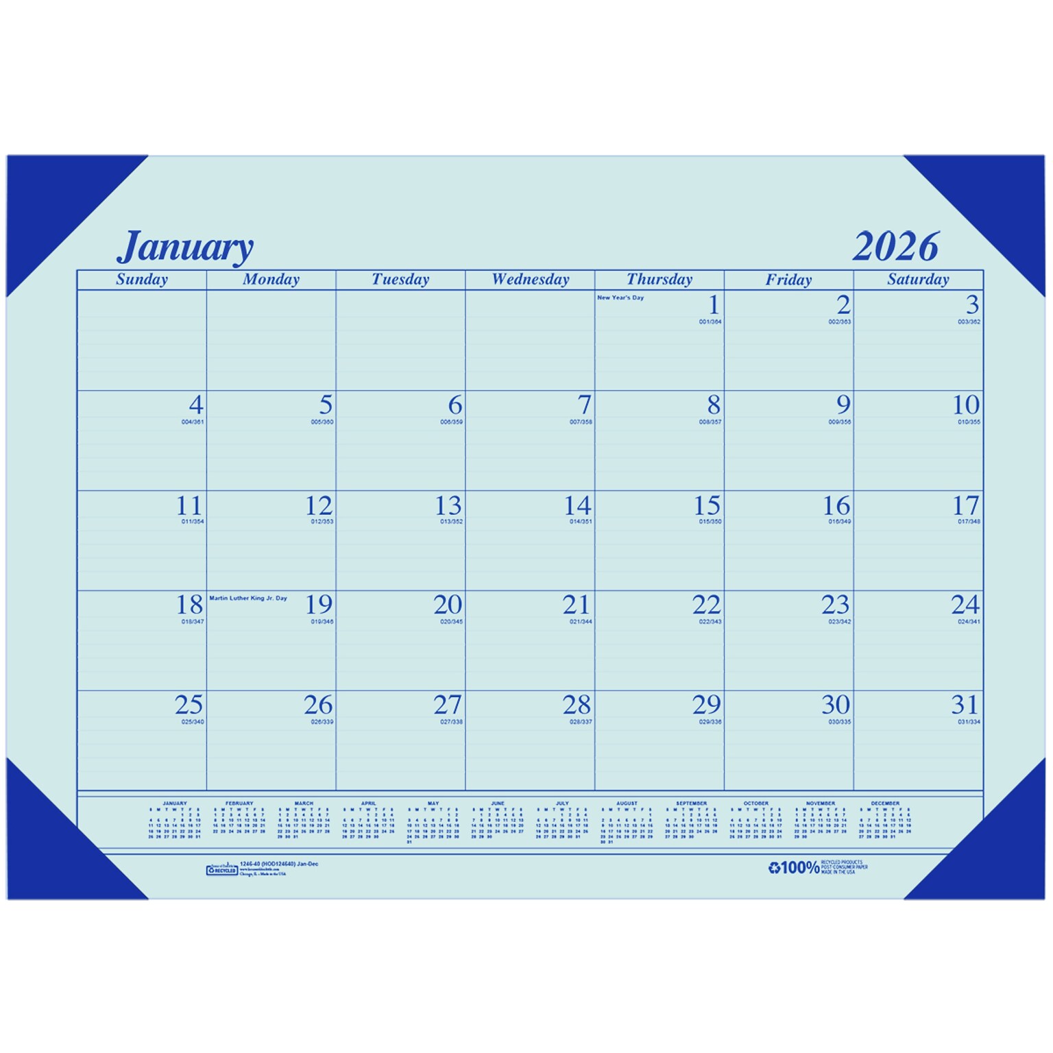 2026 House of Doolittle EcoTones 22 x 17 Monthly Desk Pad Calendar, Blue (12440-26)