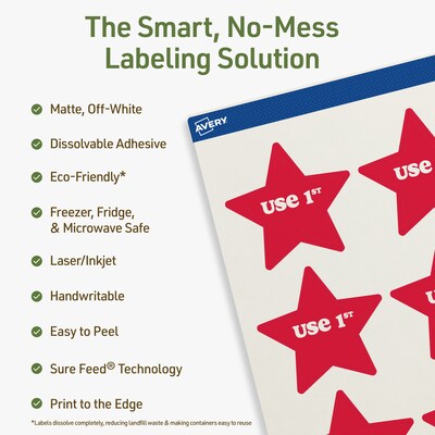 Avery Dissolvable Burst Multipurpose Labels, 2-1/4 x 2-3/8, Off-white, 60/Pack (94611)