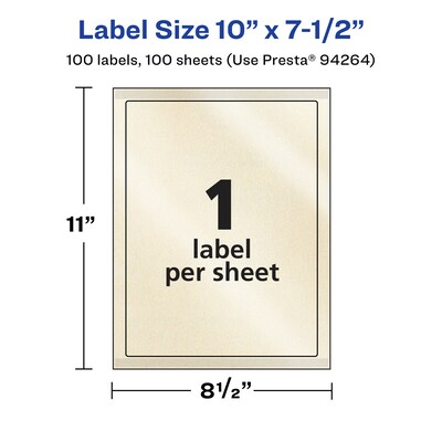 Avery Pearlized Ivory Rectangle Multipurpose Labels, 10" x 7.5", Ivory, 100/Box (94264)