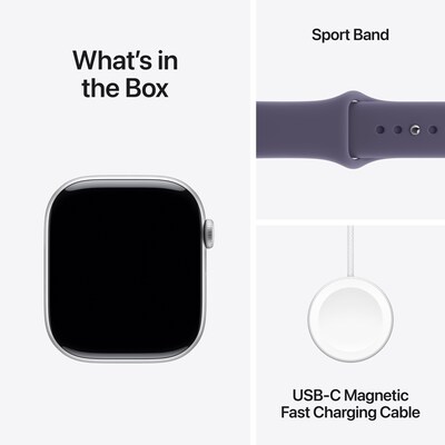 Apple Watch Series 11 GPS + Cellular Smartwatch, 46mm, Silver Aluminum Case with Purple Fog Sport Band, Medium/Large (MFCR4LW/A)