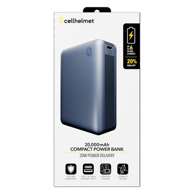 cellhelmet USB-A/USB-C Power Bank for Multiple Brands, 20W, 20000mAh, Black (PP-224)