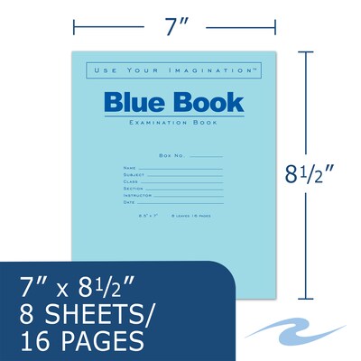 Roaring Spring Paper Products Exam Notebooks, 7" x 8.5", Wide Ruled, 8 Sheets, Blue, 600/Case