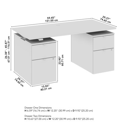 Bush Business Furniture Stratus 60"W Electric Rectangular Adjustable Standing Desk with Drawers, White (SUT009WH)