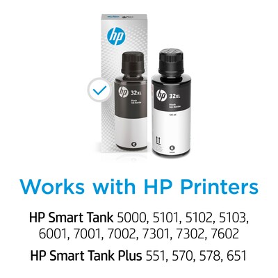 HP 32XL Black High Yield Ink Tank Bottle Refill, Prints Up to 6,000 Pages (1VV24AN)