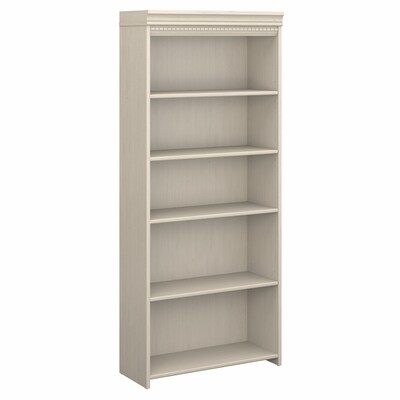 Bush Furniture Fairview Collection 69"H 5-Shelf Bookcase with Adjustable Shelves, Antique White Laminated Wood (WC53265-03)