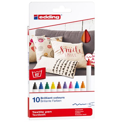Edding Edd Textile Markers and Pens, 4600 Series Textile Pen, Assorted Ink, 10/Set (EDD4460010999)