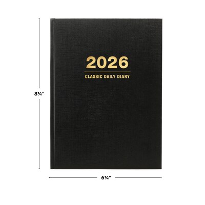 2026 Global Printed Products Professional Diary 6" x 8" Daily Planner, Paperboard Cover, Black (SDCY26-68-BK)