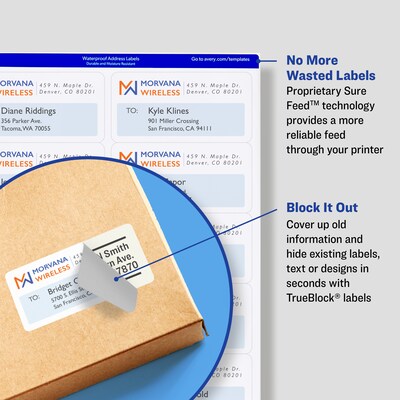 Avery TrueBlock Laser Shipping Labels, 3-1/3" x 4", White, 6 Labels/Sheet, 100 Sheets/Box (5164)