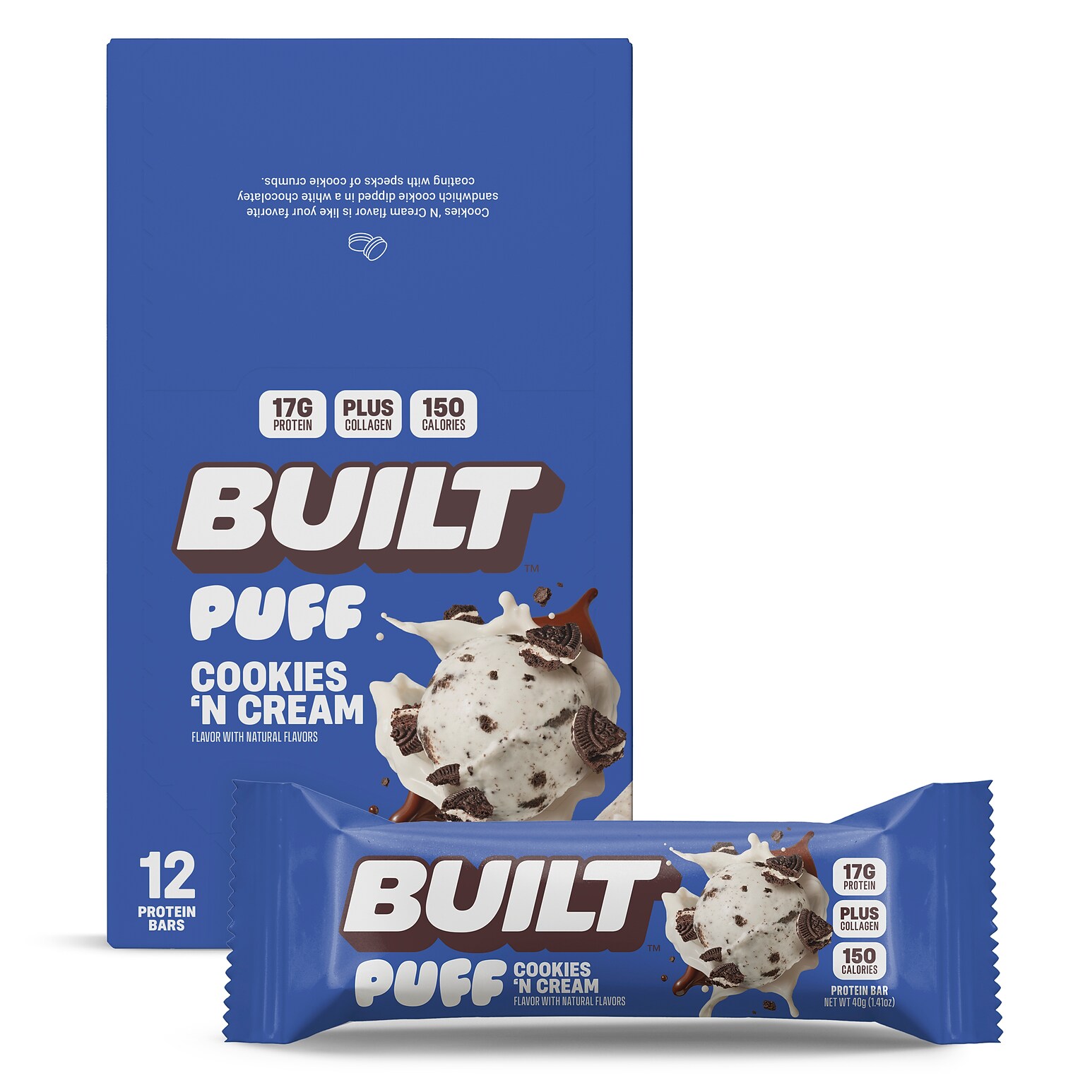 Built Puff Cookies N Cream Protein Bar, 1.41 oz., 12 Bars/Box (BUI30582)