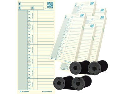 Acroprint Authentic Time Card with Ribbon for M125/M150 Green Time Clock, 250/Pack (01-0296-010)
