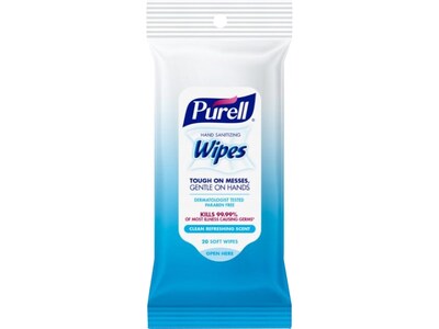 PURELL Hand Sanitizing Wipes, Clean Refreshing Scent, 20 Wipes/Pack, 12 Packs/Carton (9124-12-CMR)