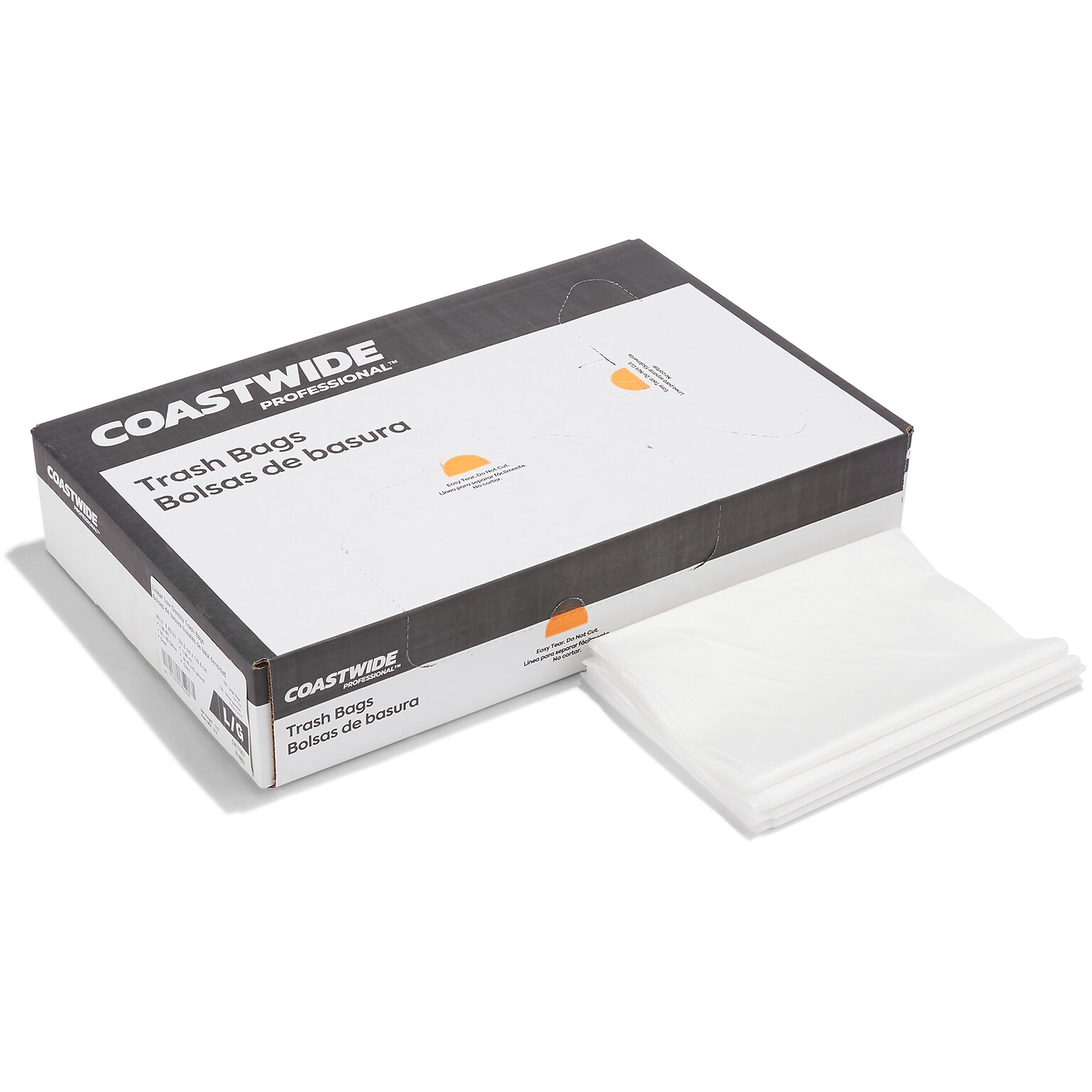 Coastwide Professional™ 40-45 Gallon Trash Bag, 40 x 46, Low Density, 1 mil, Clear, 100 Bags/Box (CW17967)