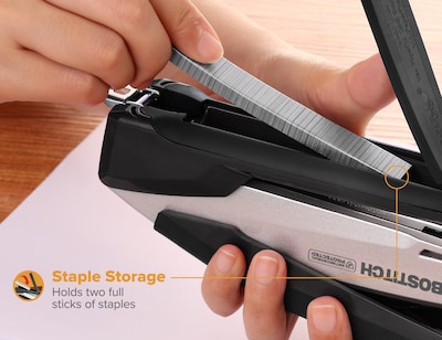 Bostitch InPower® Spring-Powered Desktop Stapler, 28-Sheets, Silver/Black (ACF1110)