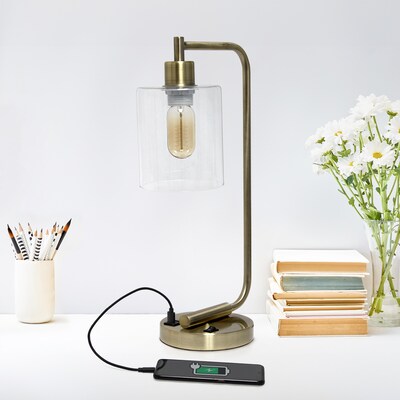 Creekwood Home Vintage Vantage 18.8" Minimalist Industrial Curved Arm Desk Lamp, Antique Brass (CWD-1017-AB)