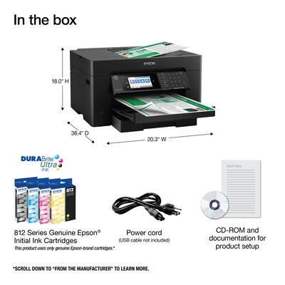 Epson WorkForce Pro 7820 Wireless Color Inkjet Printer, All-In-One, Print, Scan, Copy, Fax (9472530)