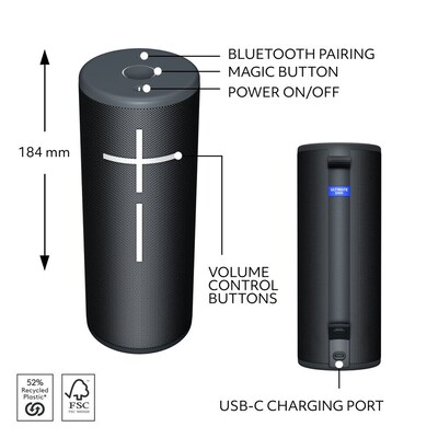 Ultimate Ears BOOM 4 Wireless Portable Bluetooth Speaker, Active Black (984-001963)