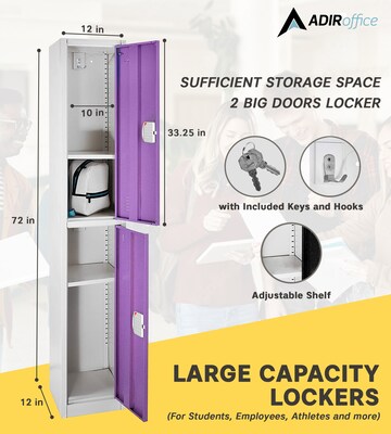 AdirOffice 72"H 2-Tier Purple Storage Locker (ADI629-202-PUR-DL)