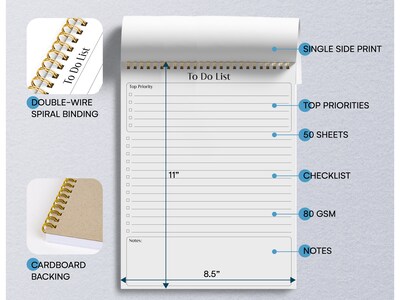 Better Office To-Do List Notepad, 8.5 x 11, Project-Ruled, White/Black, 50 Sheets/Pad (25822)