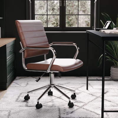 Martha Stewart Piper Faux Leather Swivel Executive Chair, Saddle Brown/Polished Nickel (CH2209212BR)