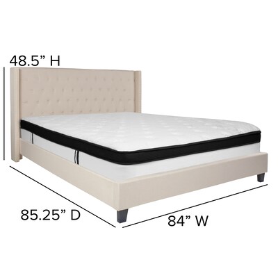 Flash Furniture Riverdale Tufted Upholstered Platform Bed in Beige Fabric with Memory Foam Mattress, King (HGBMF36)