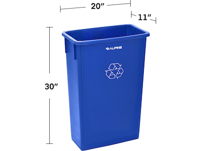 Alpine Industries Polypropylene Recycling Bin with Lid and Dolly, 23 Gallon, Blue (ALP477-BLU4-PKD)
