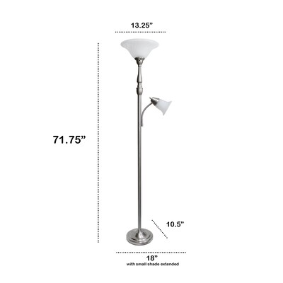 Lalia Home Torchiere Floor Lamp with Reading Light and Marble Glass Shades, Brushed Nickel (LHF-3003-BN)