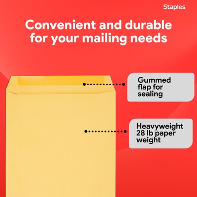 Staples Gummed Kraft Catalog Envelopes, 10"L x 15"H, Brown, 100/Box (SPL534768)