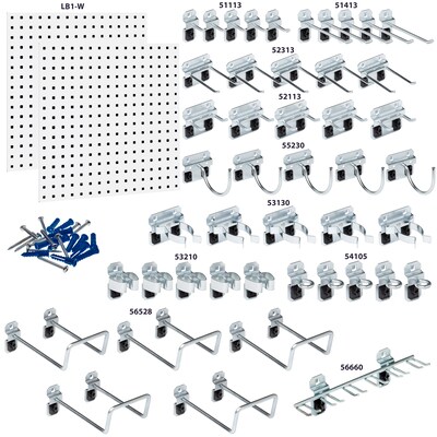 Triton Products Locboard Kit, (2) 24" x 24" x 9/16" Steel Square Hole Pegboards, 46 Assorted Hooks (LB1-KIT)