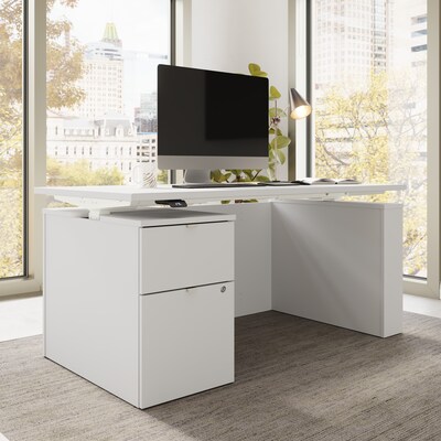 Bush Business Furniture Stratus 60W Electric Adjustable Standing Desk with File Cabinet, White (SUT007WH)