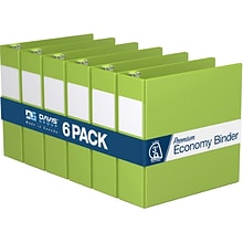 Davis Group Premium Economy 3 3-Ring Non-View Binders, D-Ring, Lime Green, 6/Pack (2305-24-06)