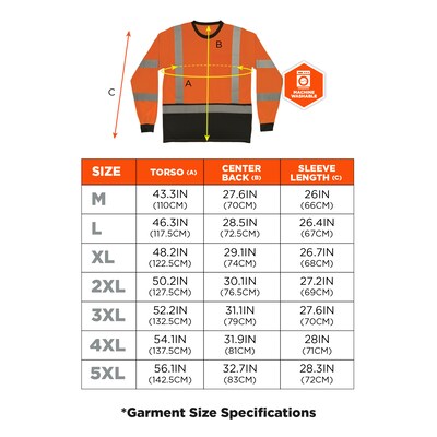 Ergodyne GloWear 8369BK High Visibility Long Sleeve Black Bottom T-Shirt, ANSI Type R Class 3, Orange, 4XL (22228)