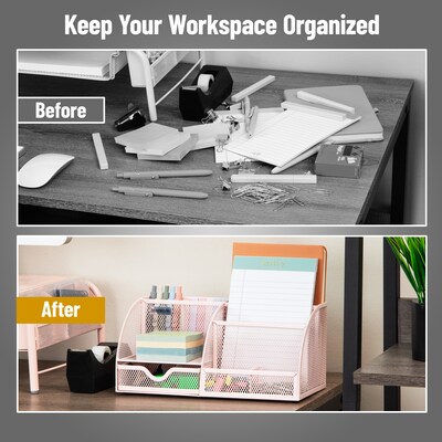 Mind Reader 7-Compartment Metal Desk Organizer File and Accessory Storage, Pink (JOEORG-PNK)