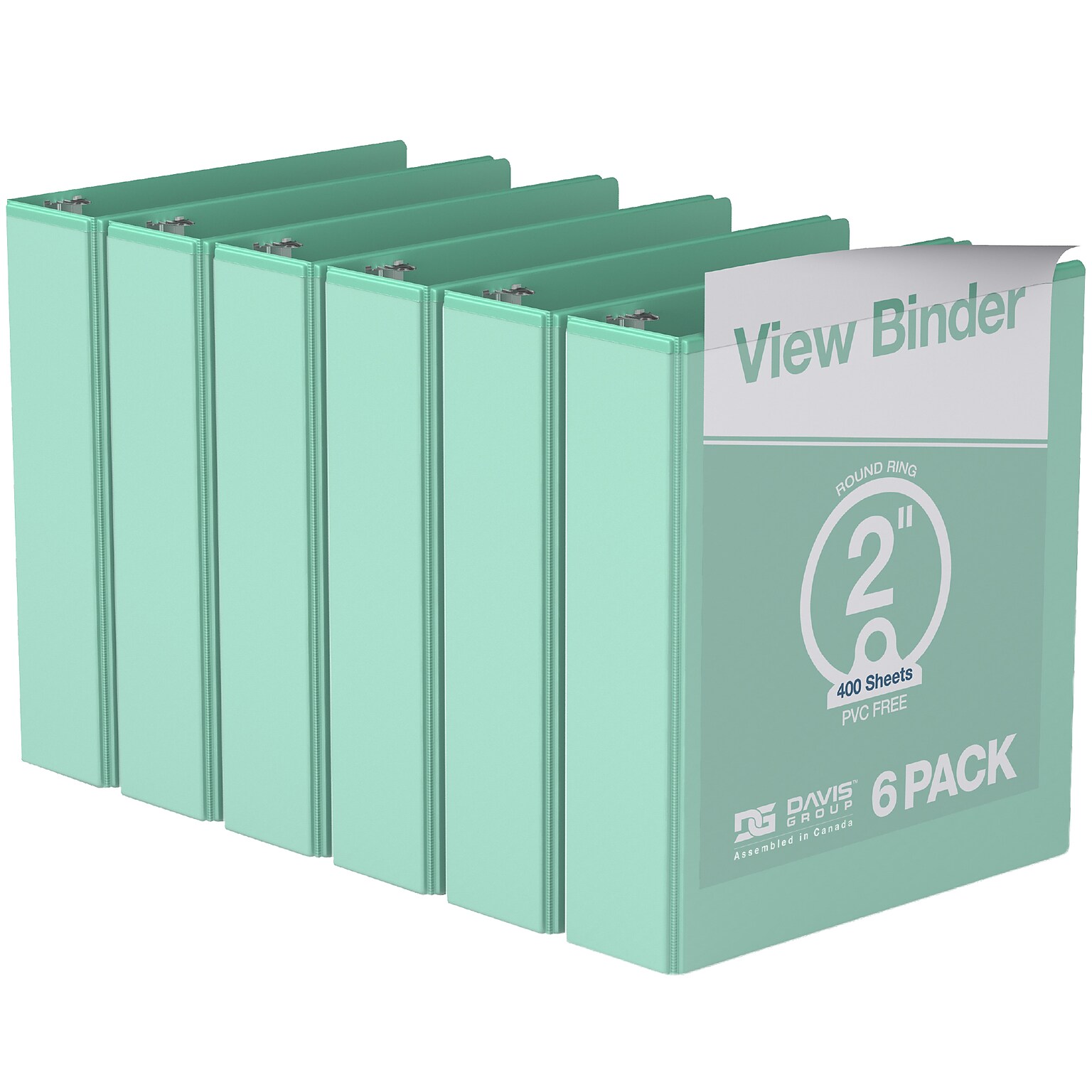 Davis Group Standard View 2 3-Ring Binders, Mint, 6/Pack (7413-14-06)