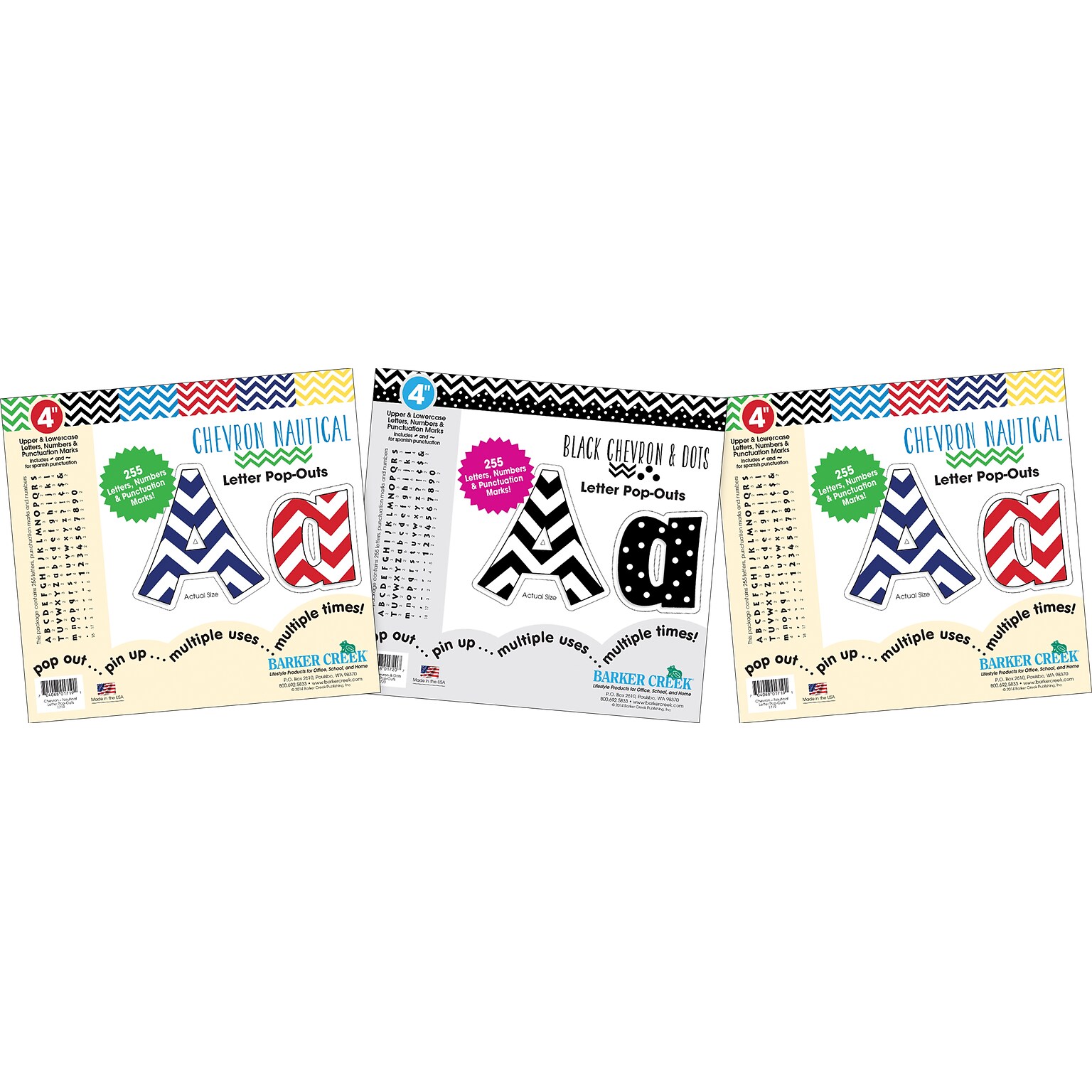 Barker Creek Chevron & Dots  4 Letters and Numbers, Multicolored, 765/Pack (4303)