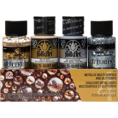 FolkArt Multi-Surface Acrylic Paint Set, 2oz., Glitterific Dazzle, 4/Pack, 2 Packs/Bundle (FLK7500-2