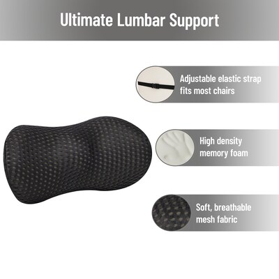 Mind Reader Memory Foam Back Cushion Lumbar Support Pillow with Air-Cloud Technology, Black (LUMBACK-BLK)