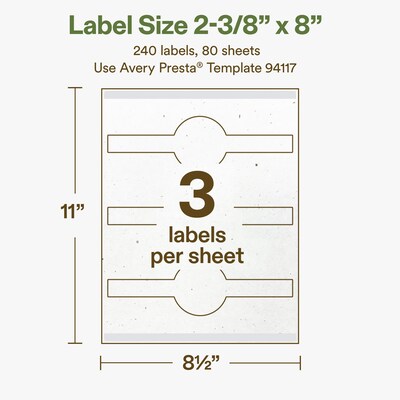 Avery Wraparound Band Laser/Inkjet Multipurpose Labels, 2-3/8" x 8", Off-White (240/Box)